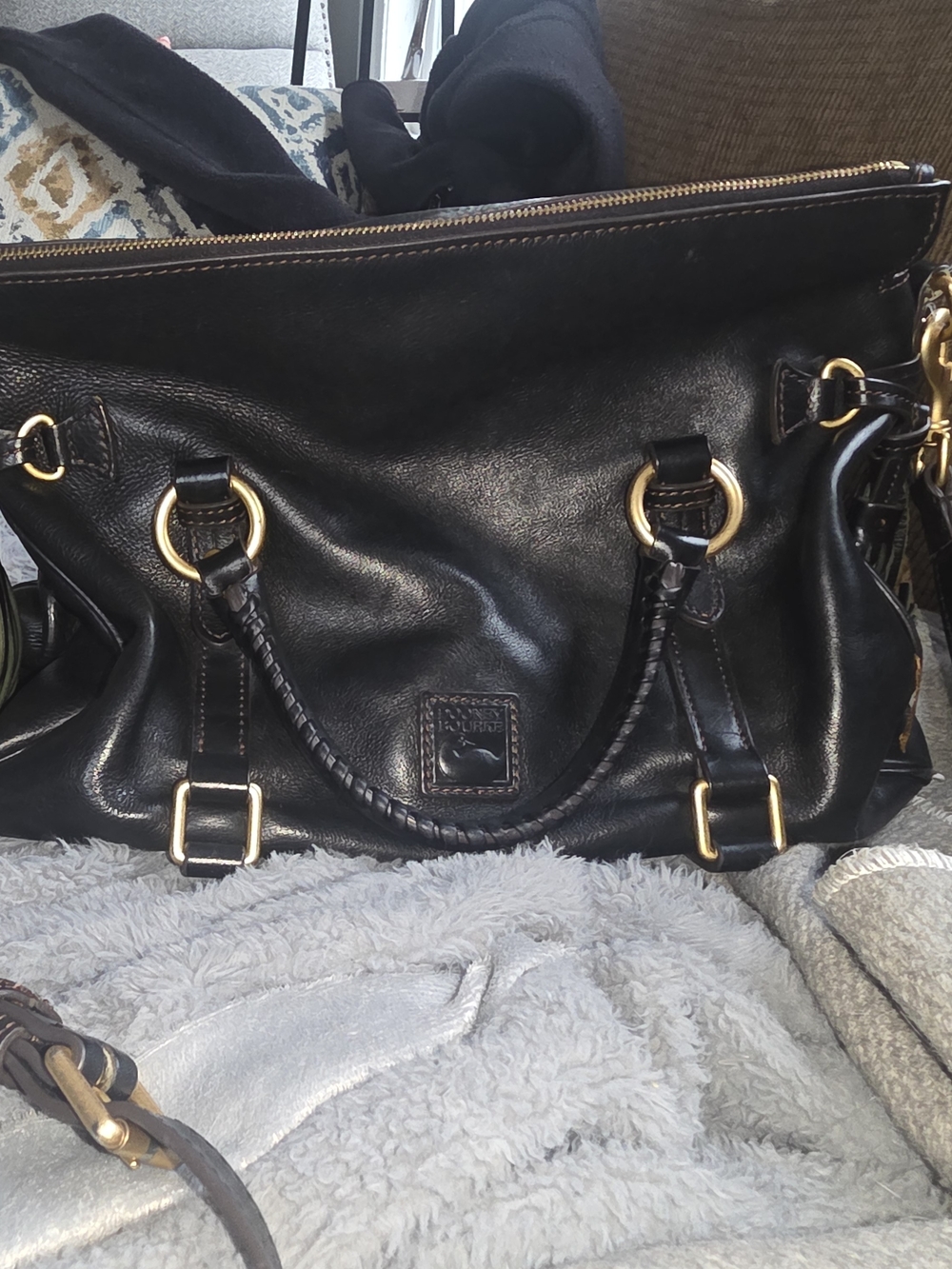 Dooney & Bourke Black Leather Top-Handle Shoulder Bag with Gold Hardware